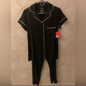 Tommy John Women's SS Pajama Top & Long Bottom Black Size S Small New WT